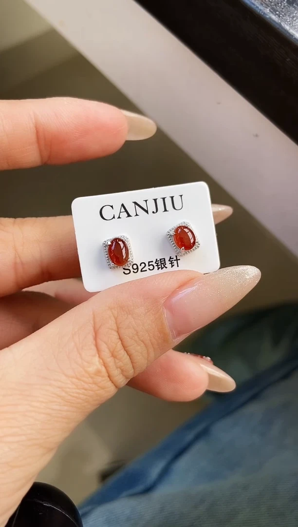 银S925镶嵌翡翠耳饰12