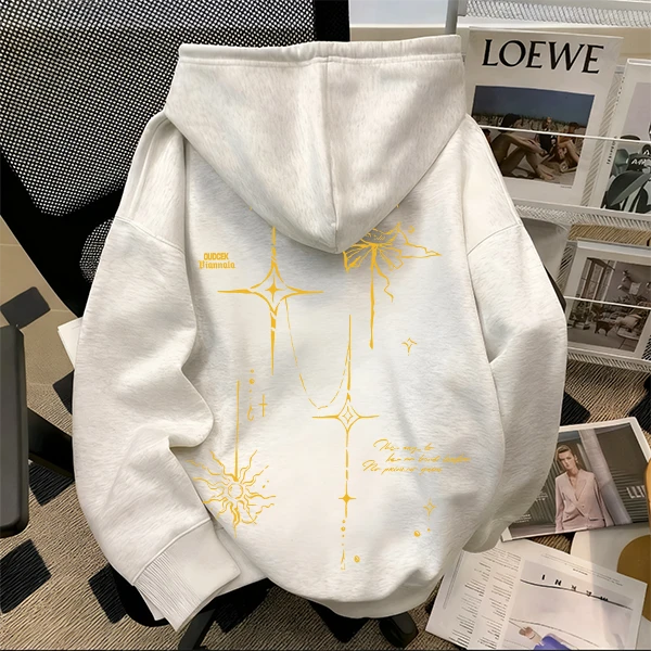 重磅500克纯棉连帽卫衣休闲小众设计感嘻哈欧美上衣印花设计感ins