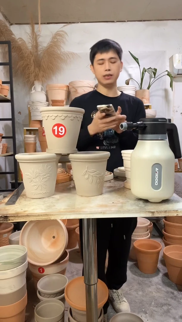 16*15灰陶浮雕3图案 3盆3托