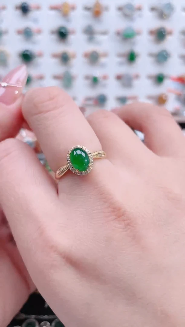 银S925镶嵌戒指翡翠天然翡翠