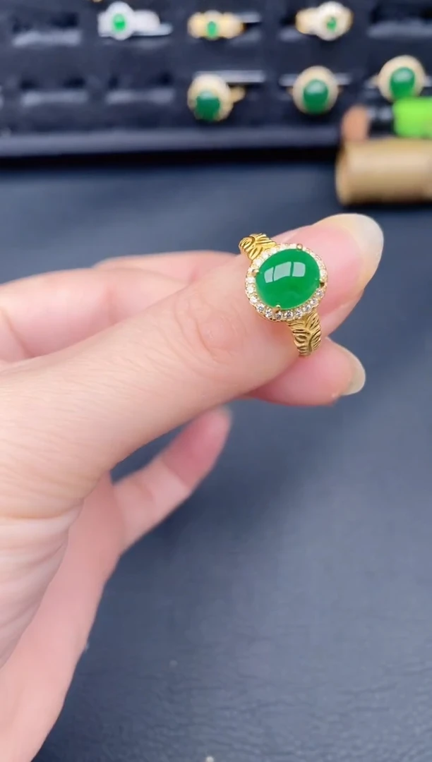 银S925镶嵌戒指翡翠天然a货翡翠132