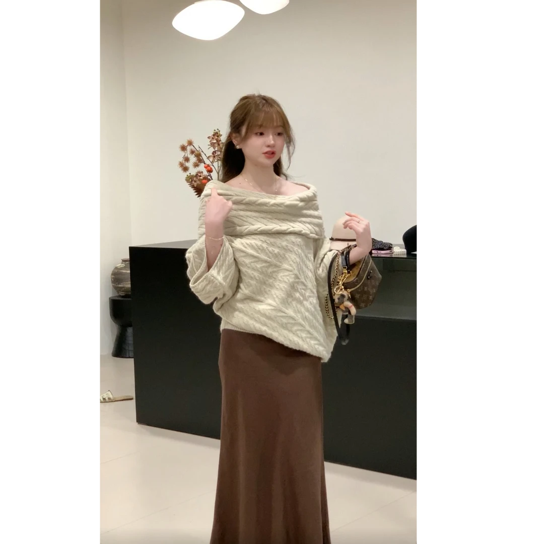 崔与熙CUIXI【圣托里尼 】易梦玲同款针织露肩女新款显瘦百搭上衣
