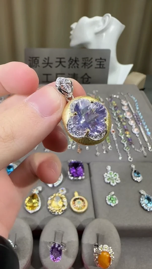 颈饰银S925镶嵌水晶13mm薰衣草吊坠设计款