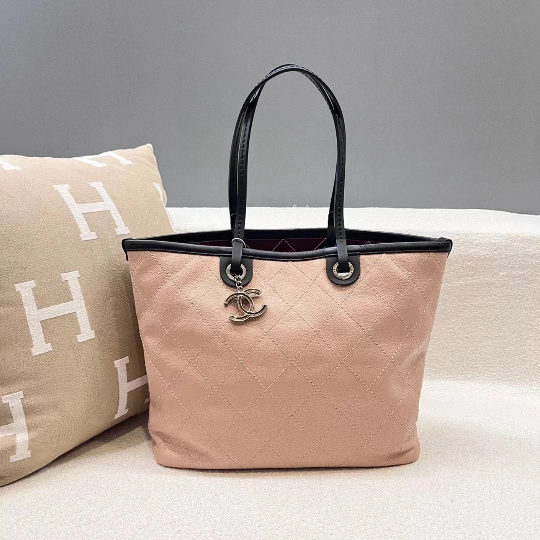 99新 Chanel/香奈儿 14S 粉色菱格纹托特包
