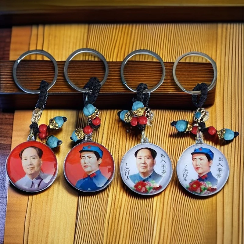 伟人毛爷爷毛主席新款水晶玻璃双面纪念礼品钥匙扣汽车扣挂件