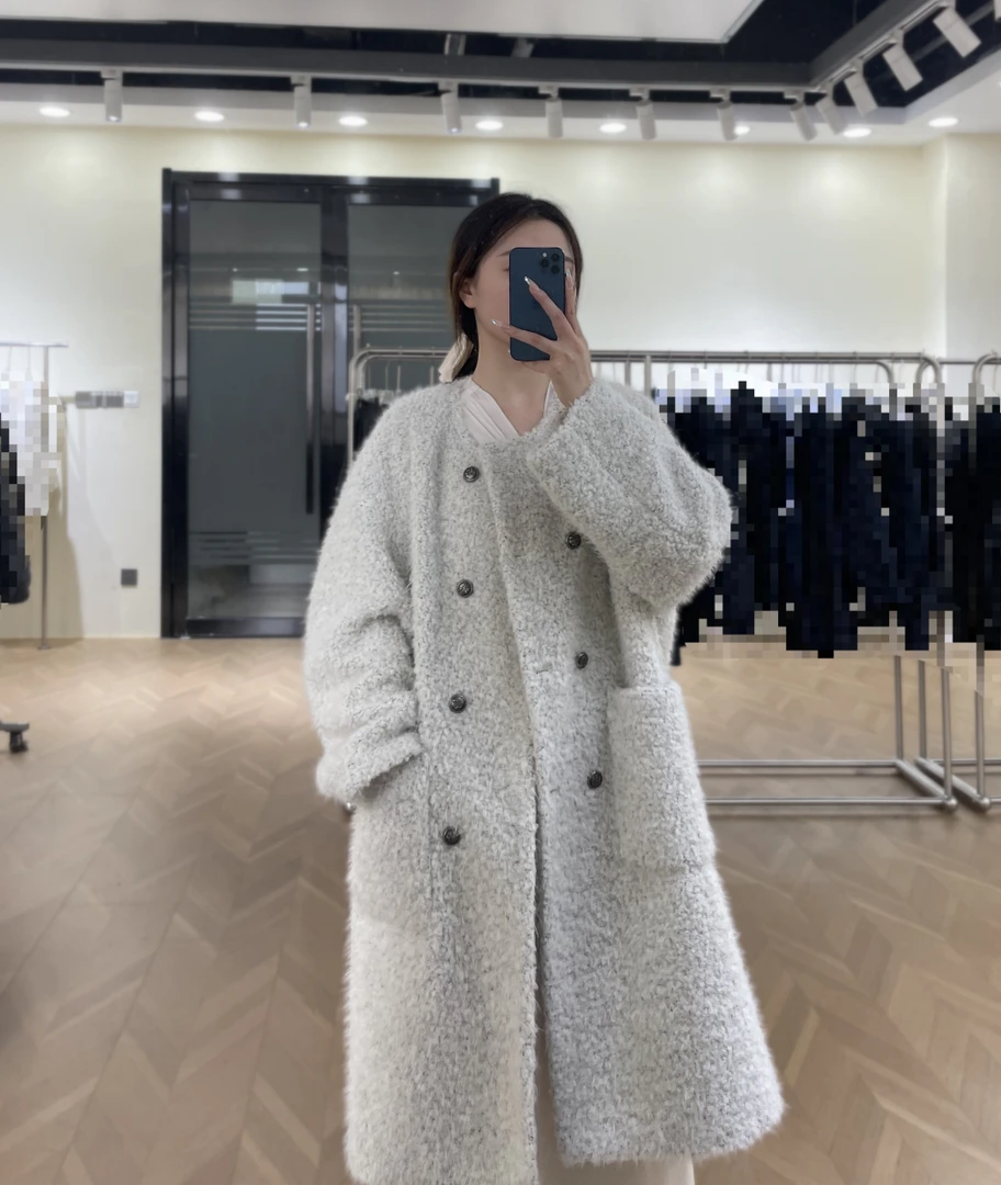 【米白圈圈 羊毛鹅绒系列】长款高端品质 休闲时尚保暖外套