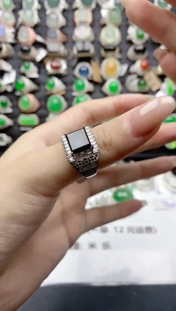 【闪购商品】翡翠戒指银S925镶嵌天然A货翡翠男戒