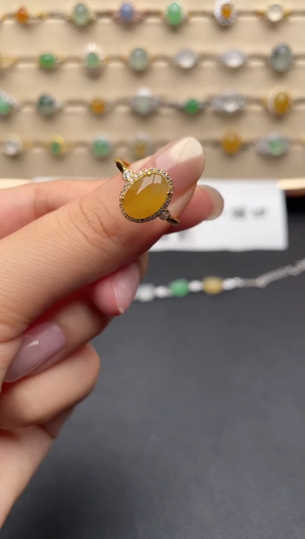 银S925镶嵌戒指翡翠一物一证一礼盒