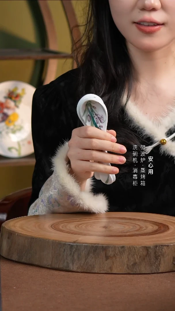 瓷【福利品】调羹六只紫藤】粉玫瑰】双荷】玉兰】鸢尾】紫荷