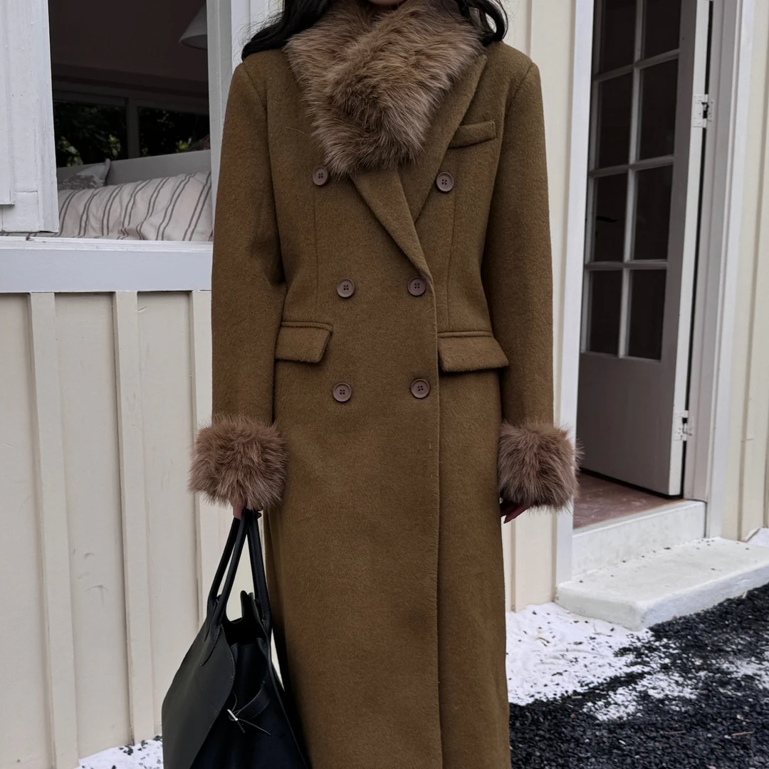 S71-S80毛呢外套女韩版双排扣呢大衣双面呢毛呢气质