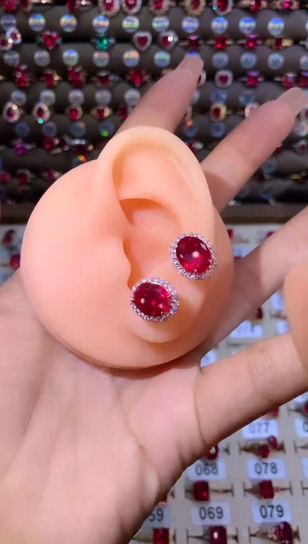 耳饰银S925镶嵌红宝石810玫瑰金