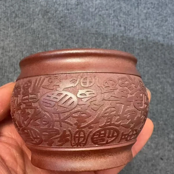 原矿紫砂主人杯品茗杯  桃花泥柴烧 百福将军杯