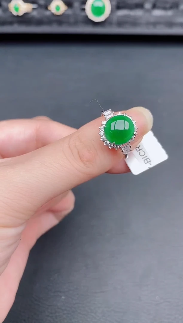银S925镶嵌戒指翡翠天然a货翡翠65