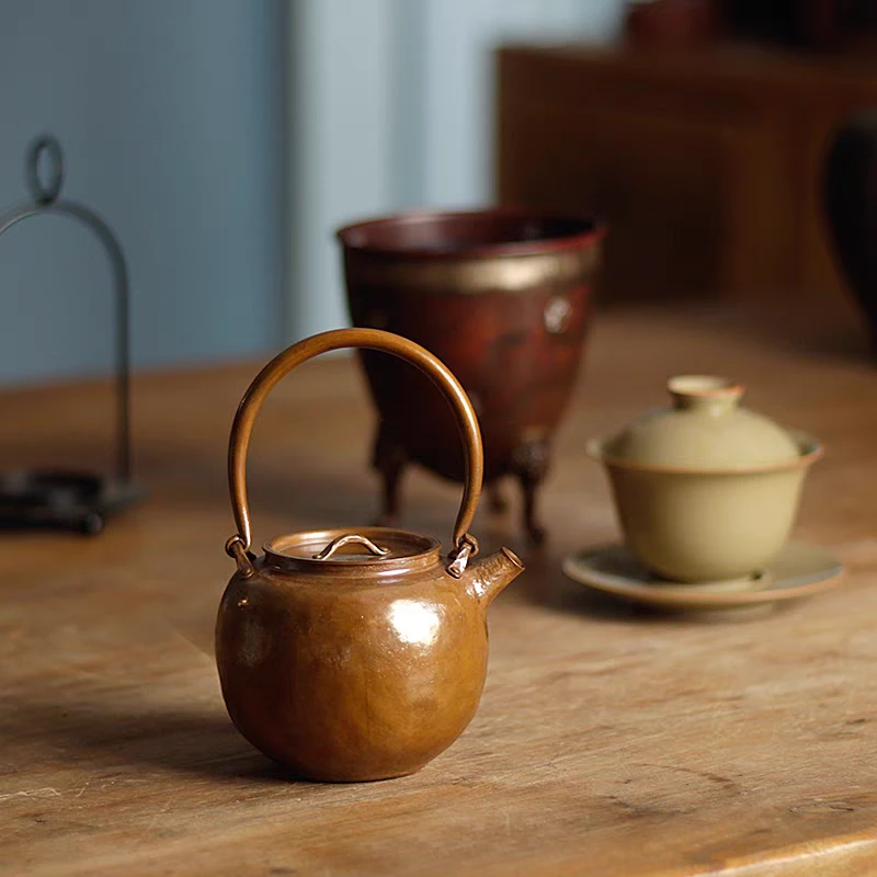 清沁堂手工紫铜壶小容量提梁冲泡茶具家用侘寂铜壶铜茶壶烧水壶