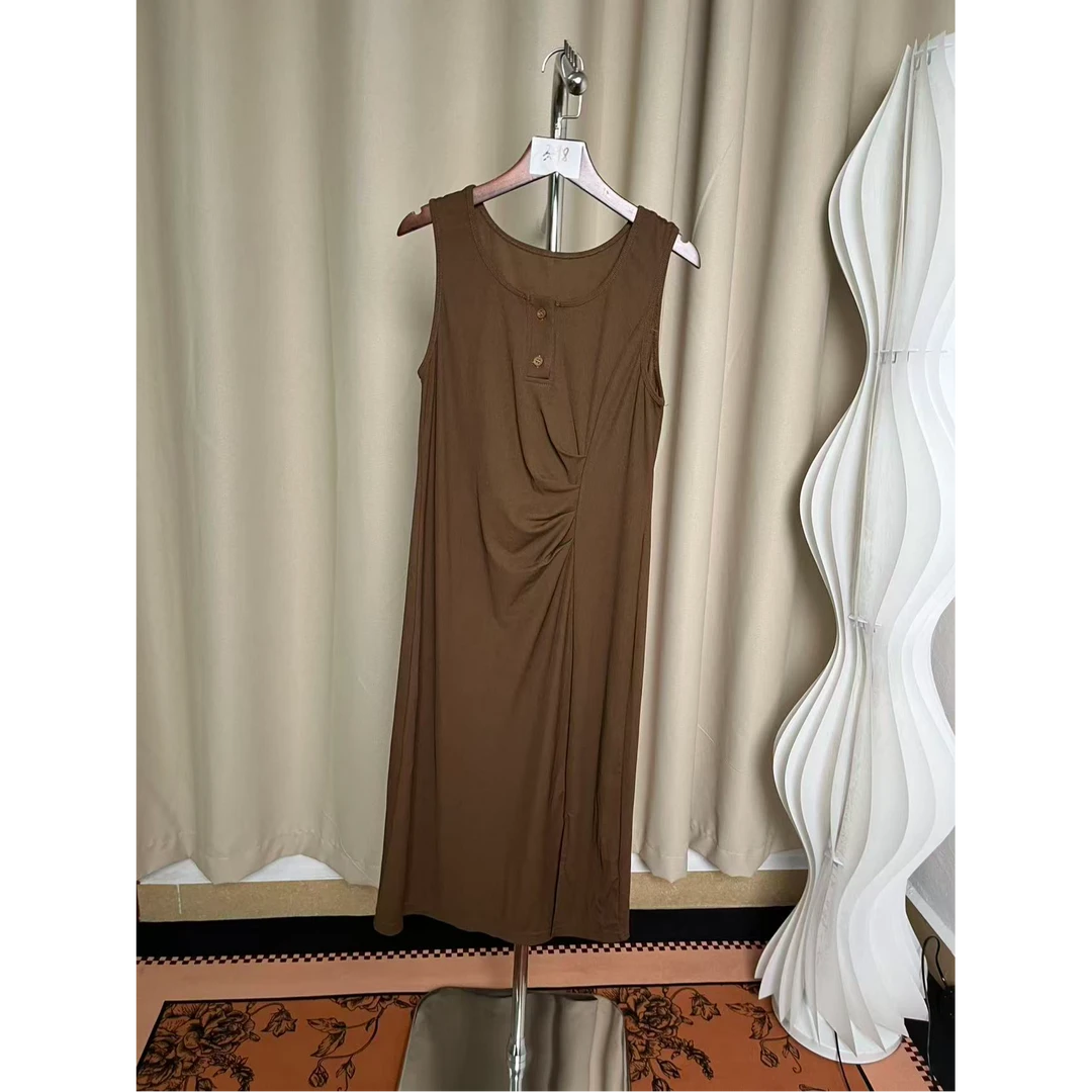 3098纯色连衣裙裙子长款女士吊带裙夏季中腰背心裙无袖拼接