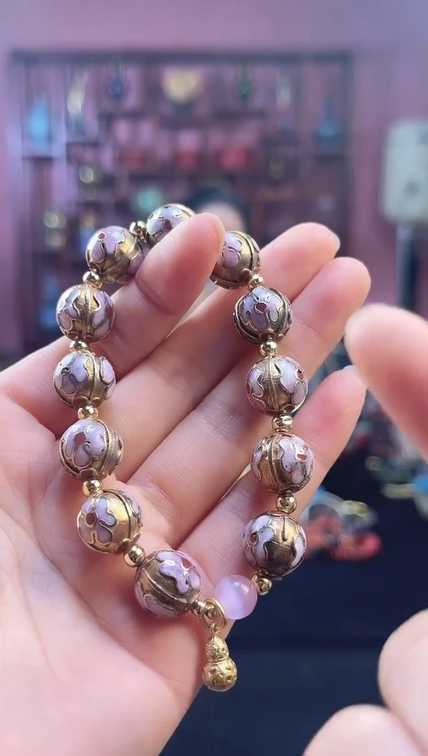 非遗 景泰蓝手串 金地3瓜棱1.2