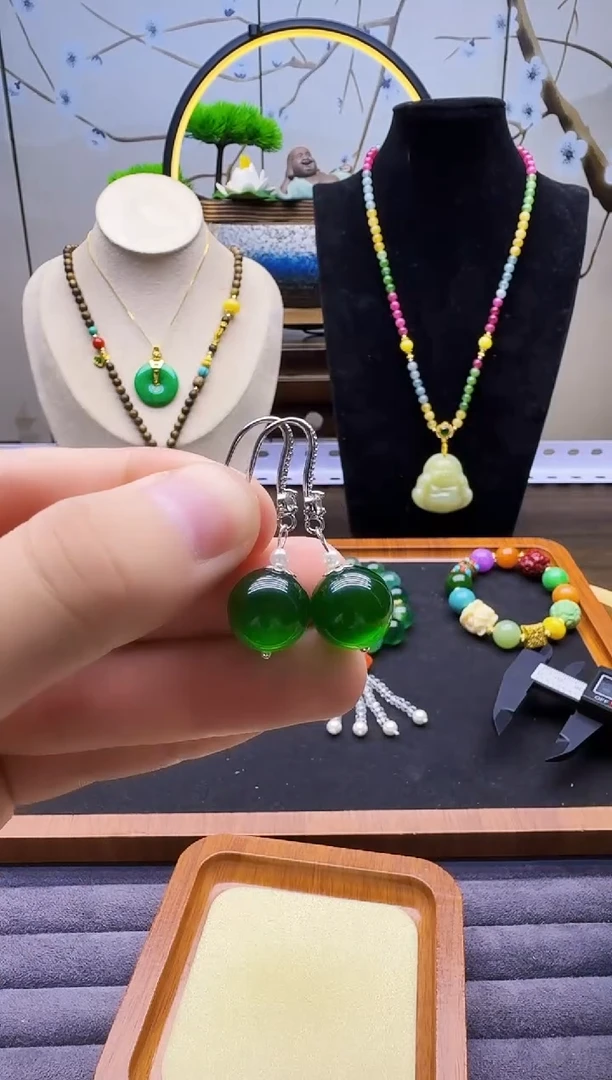 碧玺猫眼耳饰银S925镶嵌E90