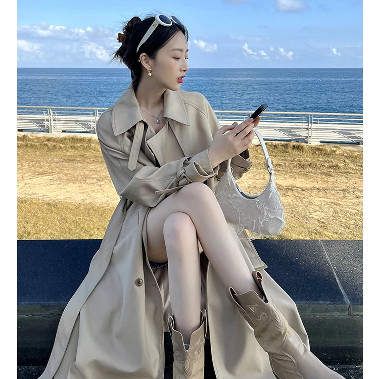 2025春秋季中长款风衣外套女小个子英伦风收腰垂感大衣高级感大衣
