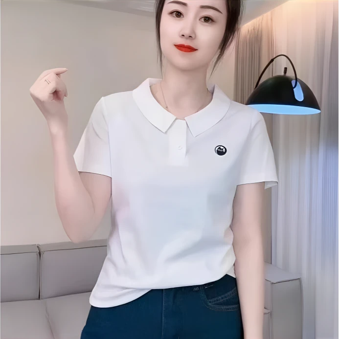 夏季休闲白色短袖T恤ol显瘦时尚百搭修身洋气减龄气质简约短款