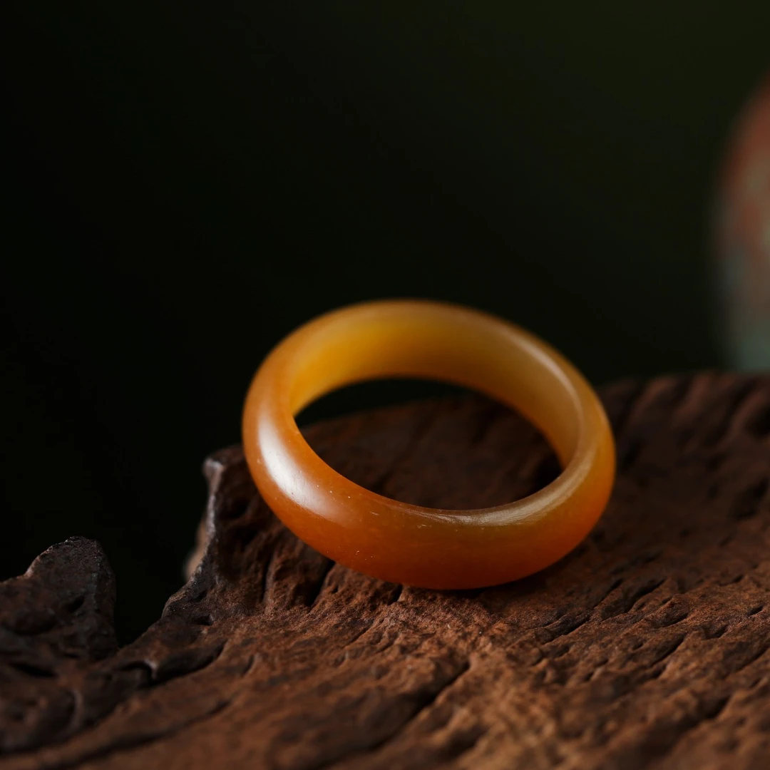 【意婵】（戒圈14）天然典藏级和田玉且末糖戒指 -902906