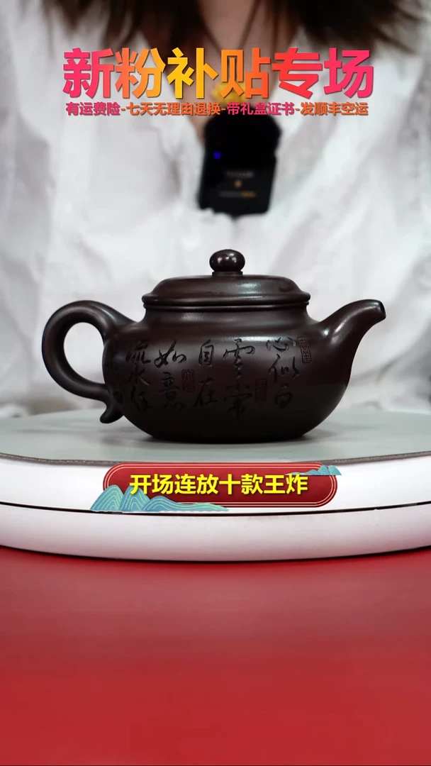 茶壶紫砂李传荣紫泥如意刻绘仿古320CC
