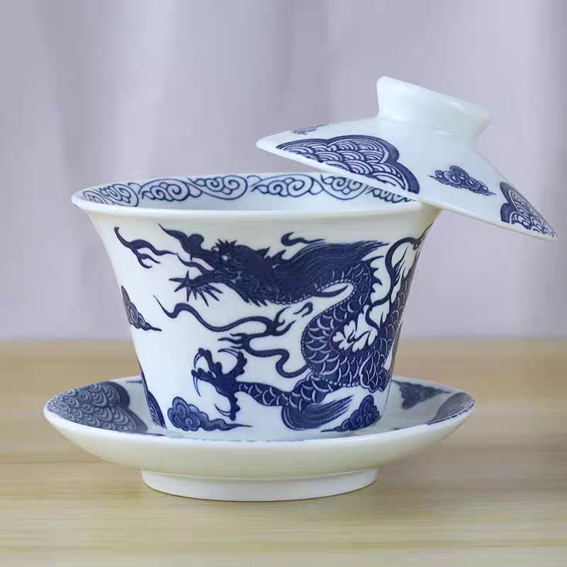 友名陶瓷 龙纹悬停三才盖碗陶瓷泡茶碗家用-5415（直播专享）