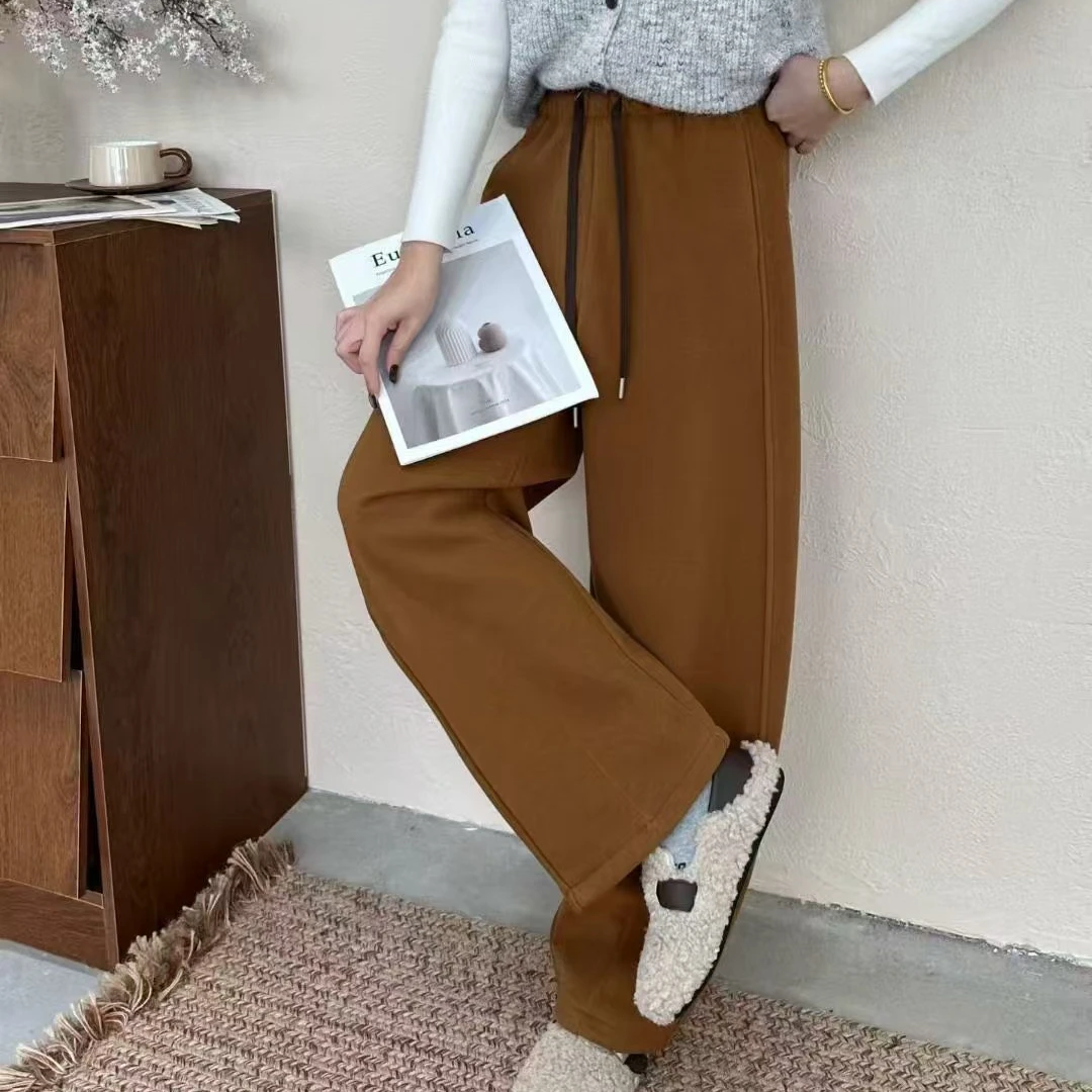 25171冬季加绒休闲弯刀裤松紧腰时尚百搭阔腿裤长度102