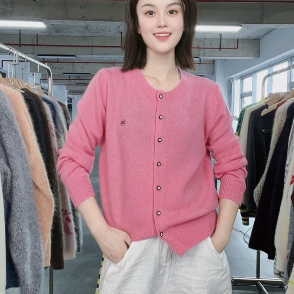 纯色薄款女轻职风毛针织衫早秋白色圆领上衣（17）