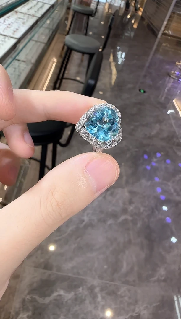 银S925镶嵌戒指托帕石12mm