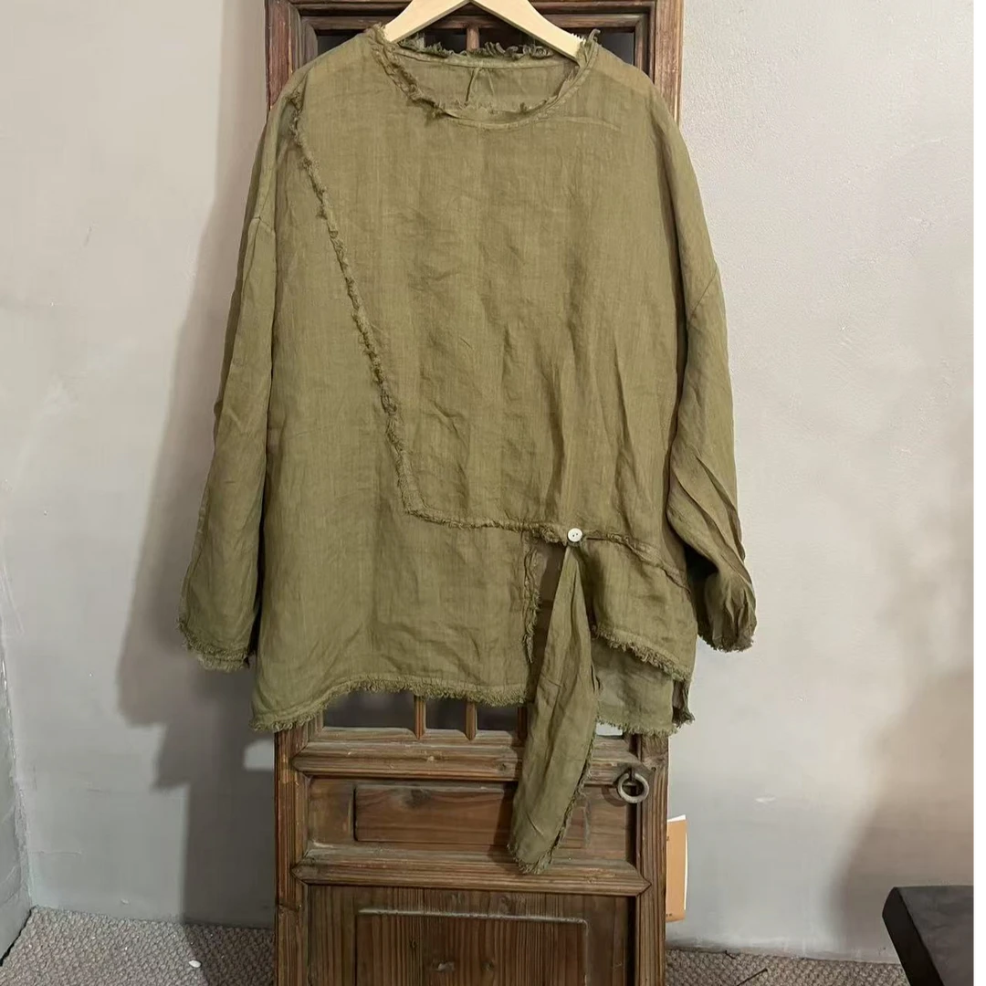 M597复古炒色做旧不规则毛边设计卫衣宽松舒适百搭
