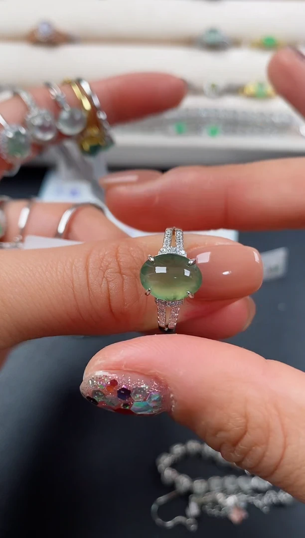 银S925镶嵌戒指翡翠888888+10