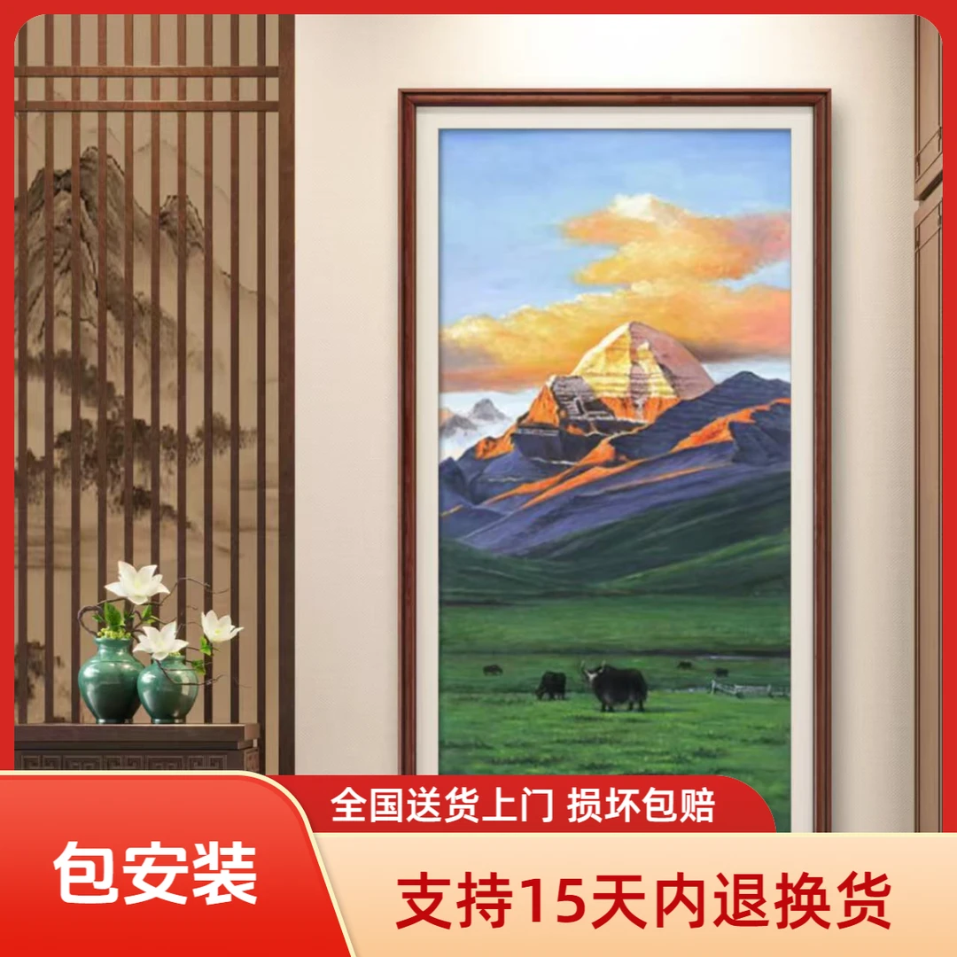 【张俊龙】日照金山原创艺术油画肌理版画茶室玄关背景高级装饰挂画