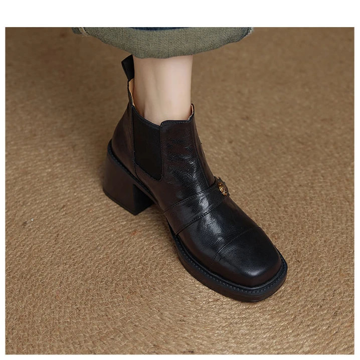 羊皮厚底切尔西靴女2025新款高跟瘦瘦靴子复古马丁靴秋冬粗跟短靴