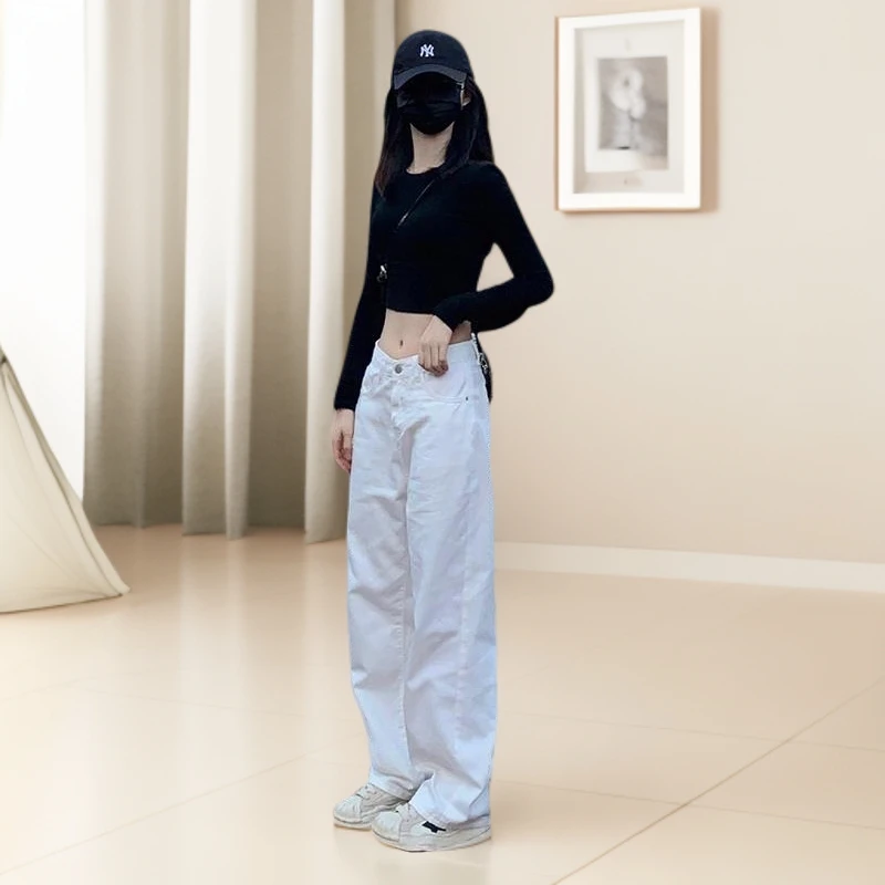 白色牛仔裤女夏薄款韩版阔腿裤2025年新款裤子高腰直筒裤宽松春夏