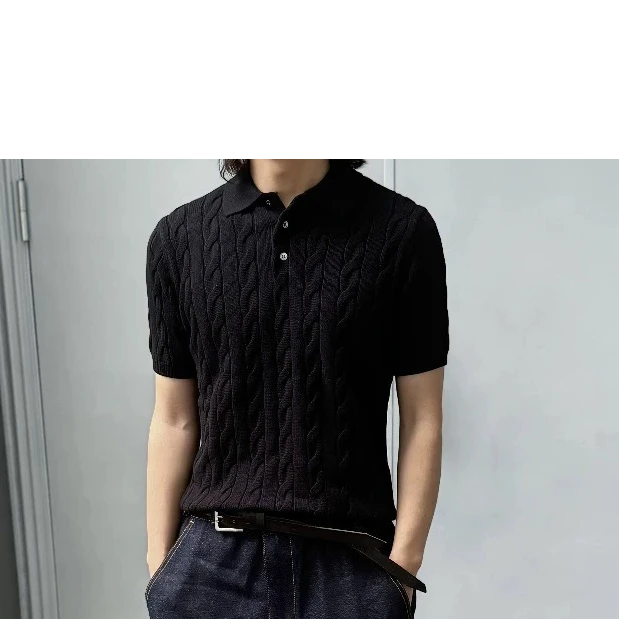 DUKOURIJI夏季修身型针织Polo衫半袖美式男士绞花领精梳长绒棉