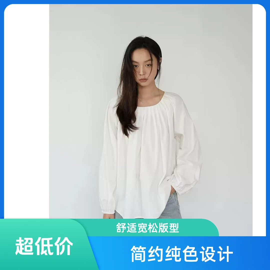 爱与南希十三行2025春原创新款全棉压褶灯笼袖法式白色气质衬衣
