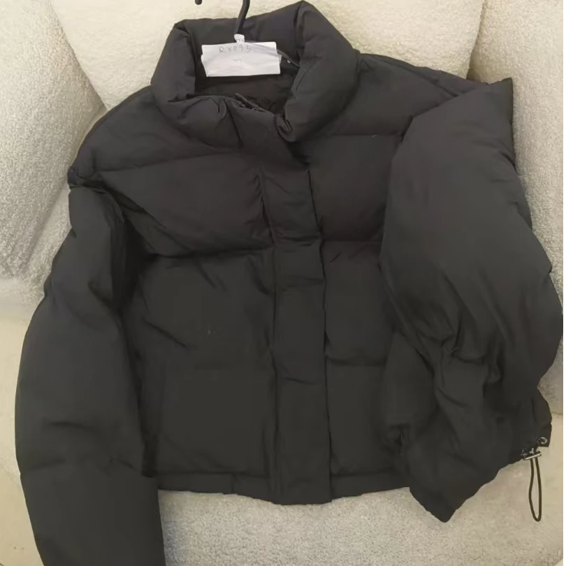 短款时尚休闲百搭女士黑色连帽简约羽绒服#RX093