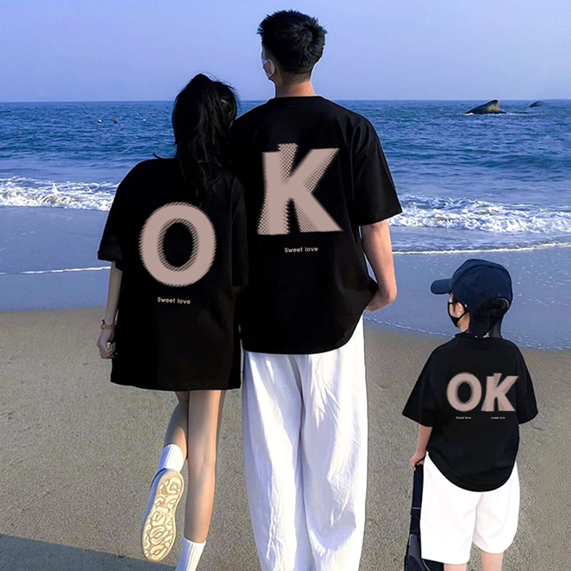 高端炸街亲子装一家三四口t恤母女2025新爆款夏日纯棉短袖上衣服