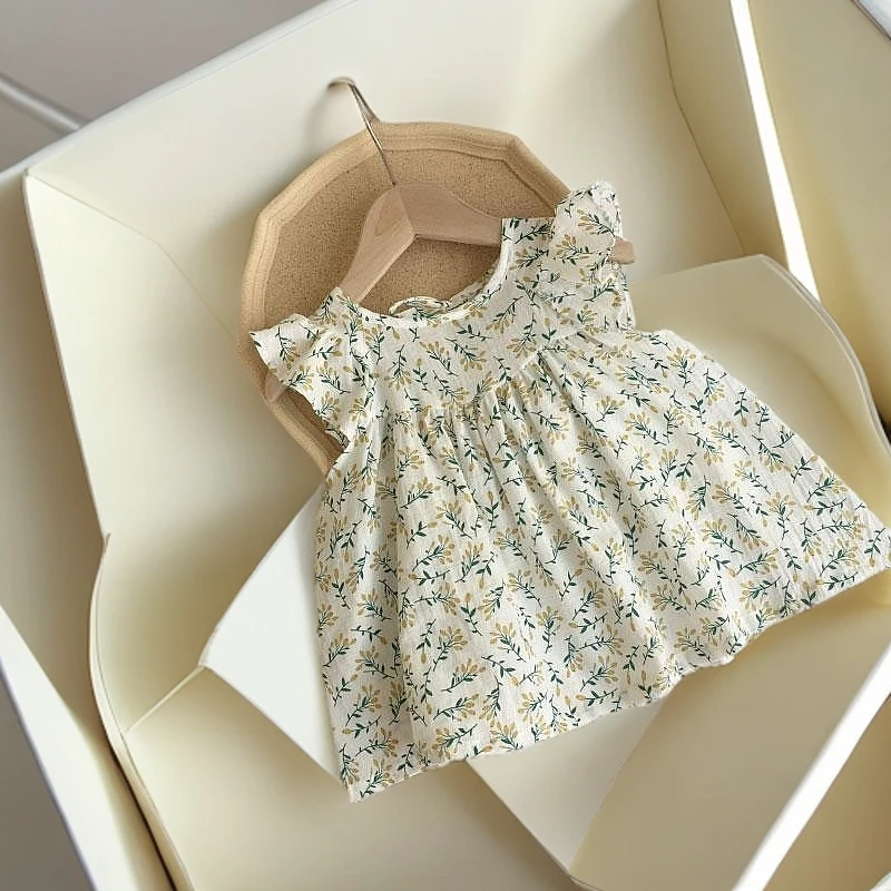 夏碎花连衣裙短袖小女孩宝宝小飞袖夏天裙子纯棉洋气娃娃款儿童