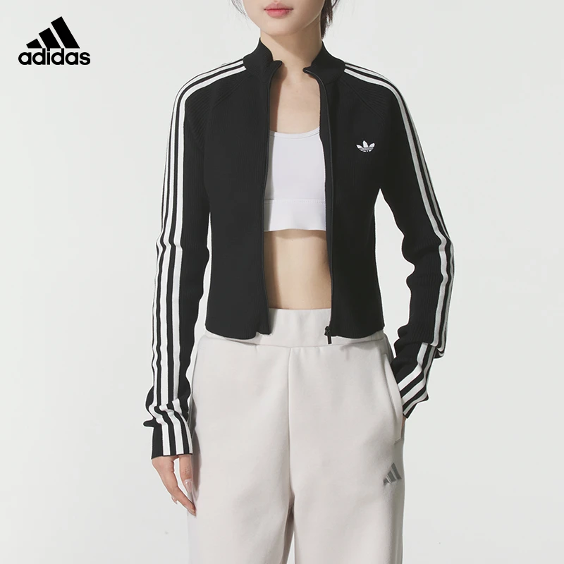 【流光风】阿迪达斯三叶草针织夹克女2025秋季新款修身运动服JY2597