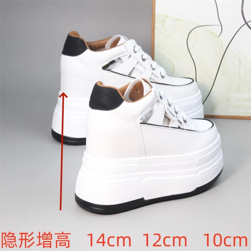 增高15cm网面透气小白鞋女超高跟小个子洞洞鞋13cm时尚百搭女鞋