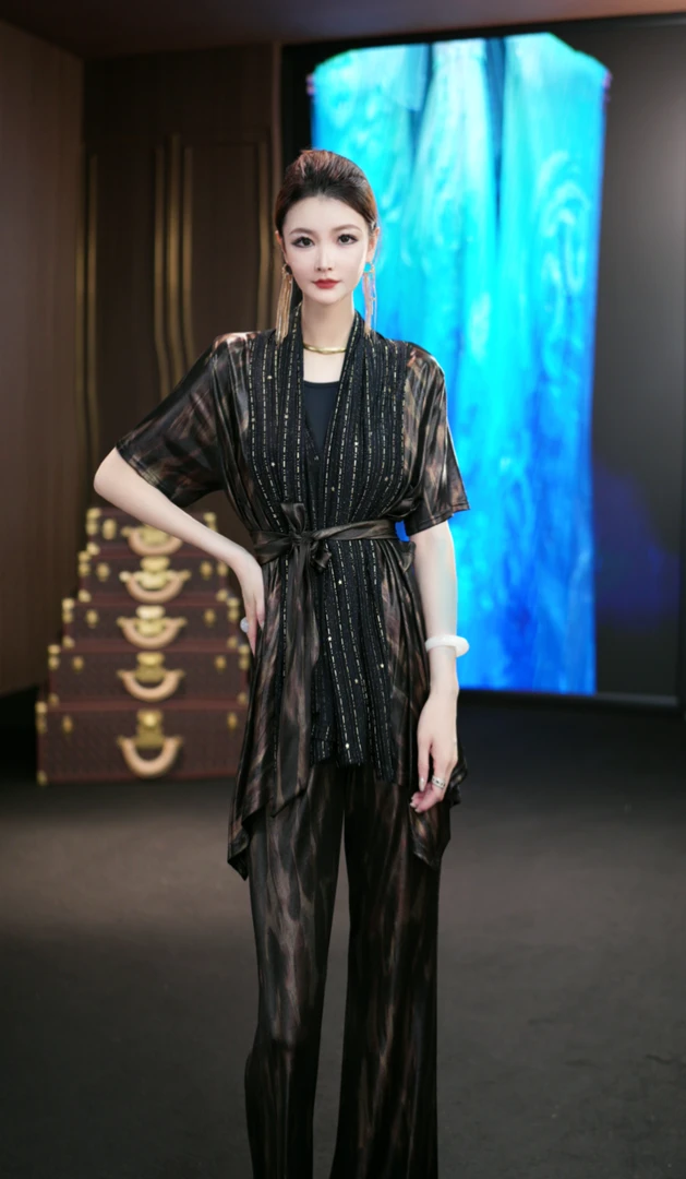 YINGHOU【曼曼】轻奢重工夏季气质复古时尚设计师优雅套装66011