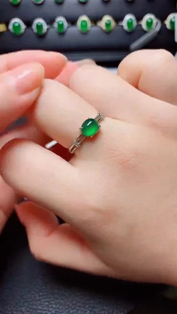 银S925镶嵌戒指翡翠天然翡翠A货s925银镶