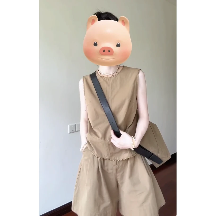 简约松弛透气套装女2025夏季新款无袖上衣宽松百搭显瘦短裤两件套