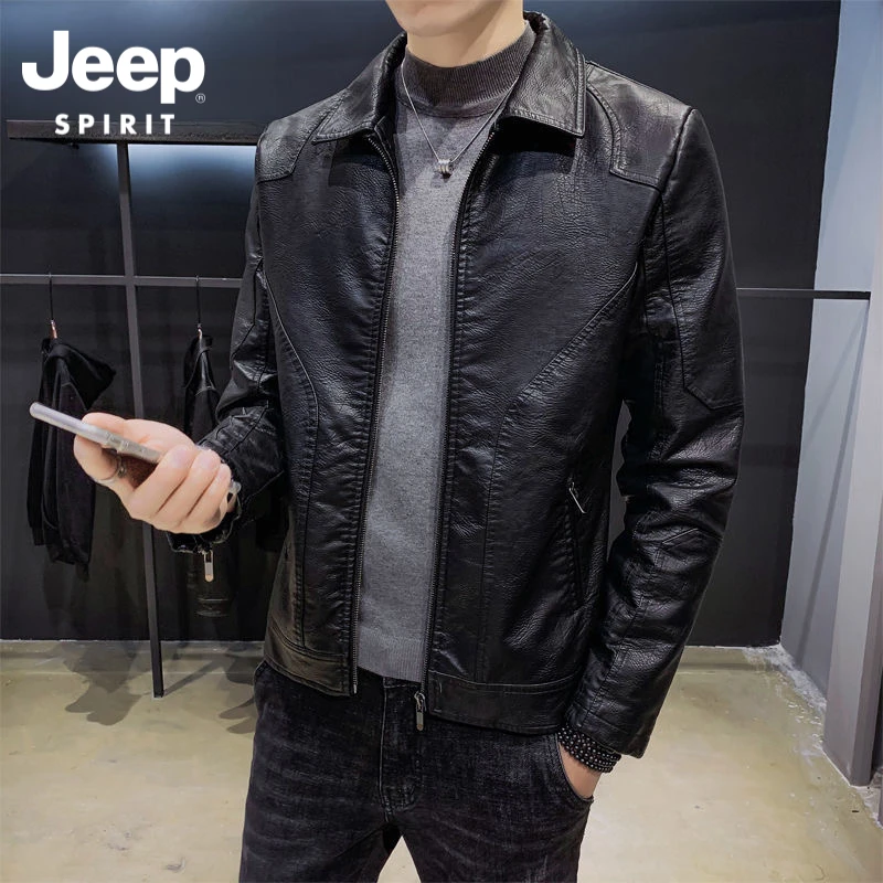 JEEP吉普皮衣男青年潮流春秋季新款修身韩版帅气男士时尚外套男装