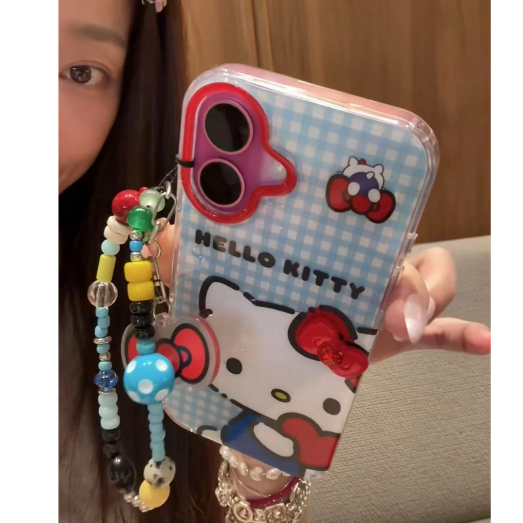 诚星泽蓝格纹抱心kt适用苹果16pro手机壳华为oppo/小米/vivo/防摔