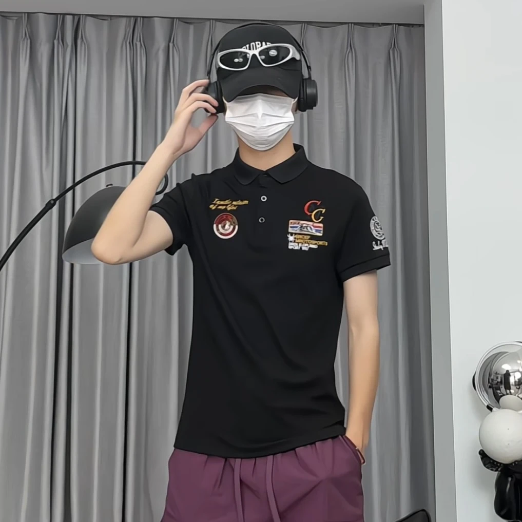 2025男士刺绣印花青春活力短袖夏季Polo衫运动透气半袖速干POLO衫