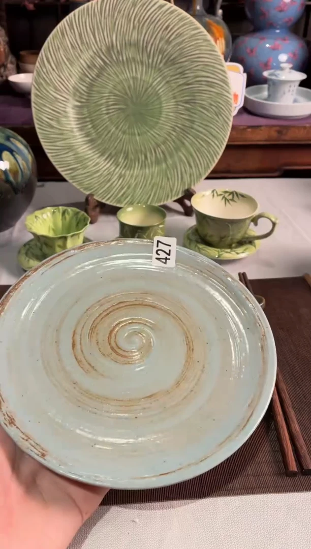 餐具白**～427 微瑕蓝麻点平盘1个