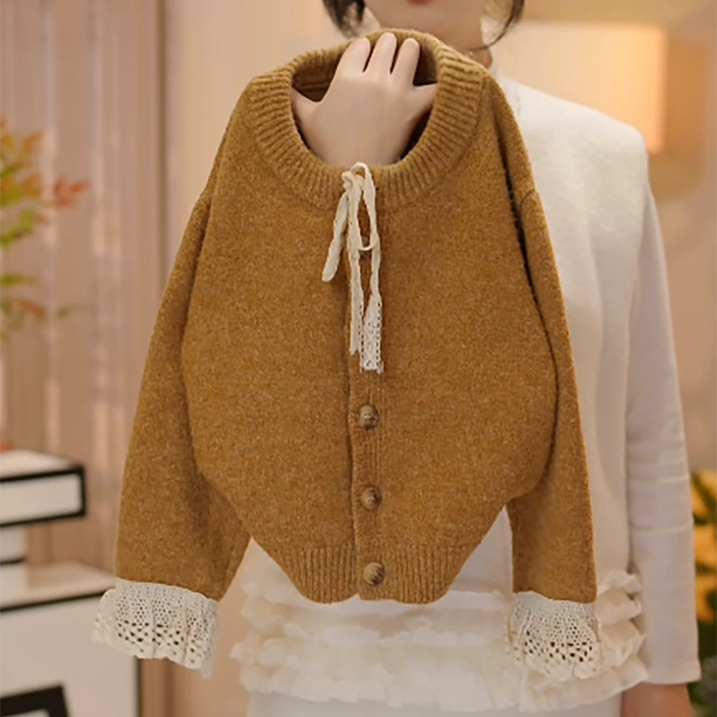 【现货在仓】2025新款秋冬儿童时尚萌娃穿搭百搭花边袖口蕾丝结毛衣