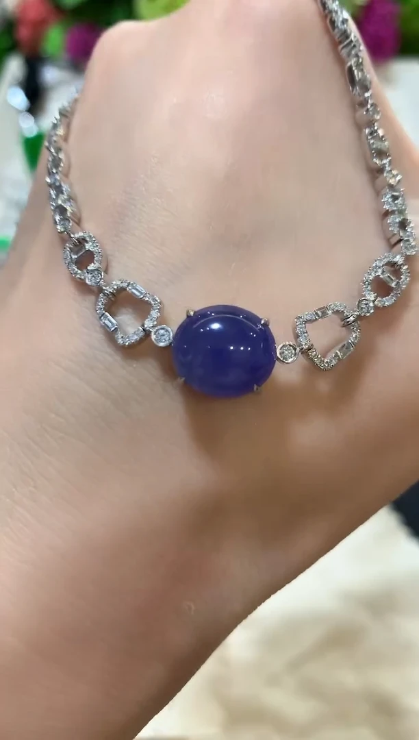 套链18K金镶嵌翡翠m41 紫色有色差